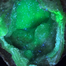 Load image into Gallery viewer, Soft Deep Blue Chamber Dugway Geode - Green Fluorescense
