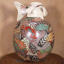 Load image into Gallery viewer, Handmade Mata Ortiz Pottery - Artist Manuel Rodriguez Guillen - Puffer Fish Topped Pottery