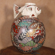 Load image into Gallery viewer, Handmade Mata Ortiz Pottery - Artist Manuel Rodriguez Guillen - Puffer Fish Topped Pottery