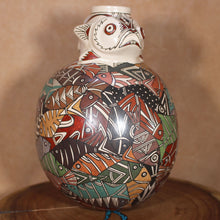 Load image into Gallery viewer, Handmade Mata Ortiz Pottery - Artist Manuel Rodriguez Guillen - Puffer Fish Topped Pottery