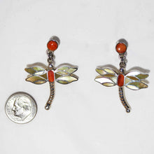 Load image into Gallery viewer, Gold Peruvian Dragonfly Earrings - Vermilion Spiny OysterGold Shell - Urin Huanca