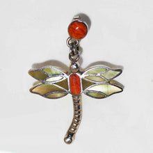 Load image into Gallery viewer, Gold Peruvian Dragonfly Earrings - Vermilion Spiny OysterGold Shell - Urin Huanca