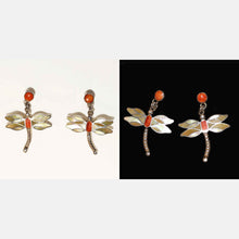 Load image into Gallery viewer, Gold Peruvian Dragonfly Earrings - Vermilion Spiny OysterGold Shell - Urin Huanca