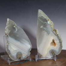 Load image into Gallery viewer, Blue Flame Chalcedony Geode Matching Pair
