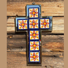 Load image into Gallery viewer, Tile & Tin Christian Cross: Floral Southwest Motif