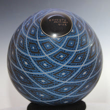 Load image into Gallery viewer, Mata Ortiz Pottery Blue Diamond Pattern with signature of artist