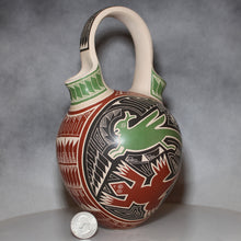 Load image into Gallery viewer, Mata Ortiz Pottery Wedding Vase Lizards Quail next to quarter for size comparison.