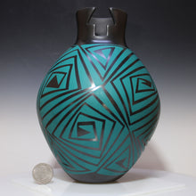 Load image into Gallery viewer, Mata Ortiz Pottery Intense Geometric Patterns with quarter next to it for size comparison