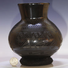 Load image into Gallery viewer, Mirror Black Pottery Mata Ortiz Tradition next to dime for size comparison