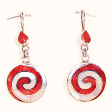 Load image into Gallery viewer, Earth Mother Earrings - Red Coral & White Shell In Silver