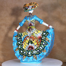 Load image into Gallery viewer, Back view of Talavera Catrina Bailarina Dia de Muertos Dancing Figure
