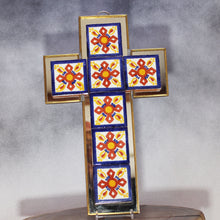 Load image into Gallery viewer, Tile & Tin Christian Cross: Floral Southwest Motif