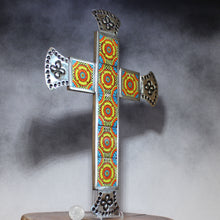Load image into Gallery viewer, Tile Tin Mexican Christian Cross next to quarter for scale