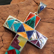 Load image into Gallery viewer, Peruvian Inlay Cross - Fine Silver & Precious Stones.