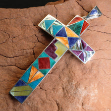 Load image into Gallery viewer, Peruvian Inlay Cross - Fine Silver & Precious Stones.