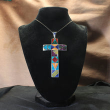 Load image into Gallery viewer, Peruvian Inlay Cross - Fine Silver & Precious Stones.