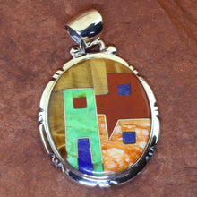 Load image into Gallery viewer, Ed Lohman Jewelry Pendant - Mesa Verde Image - Sterling Silver Semi Precious Gemstones - Desert Buckeye Gallery Ed Lohman Mesa Verde Pedant