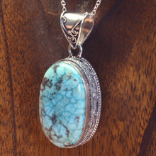 Load image into Gallery viewer, Oval Turquoise Pendant in Silver - Kashmir Connection.