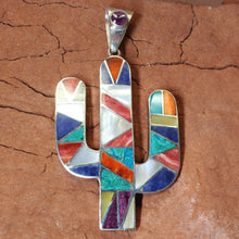 Load image into Gallery viewer, Incan Cactus Pendant - Sterling Silver Precious Gemstones - Urin Huanca.