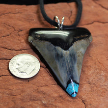 Load image into Gallery viewer, Great White Fossil Tooth Pendant - Turquoise Inlay Jewelry.