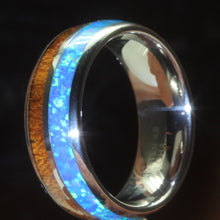 Load image into Gallery viewer, Blue Opal Koa Wood Tungsten Ring