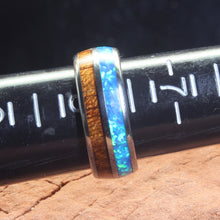 Load image into Gallery viewer, Blue Opal Koa Wood Tungsten Ring