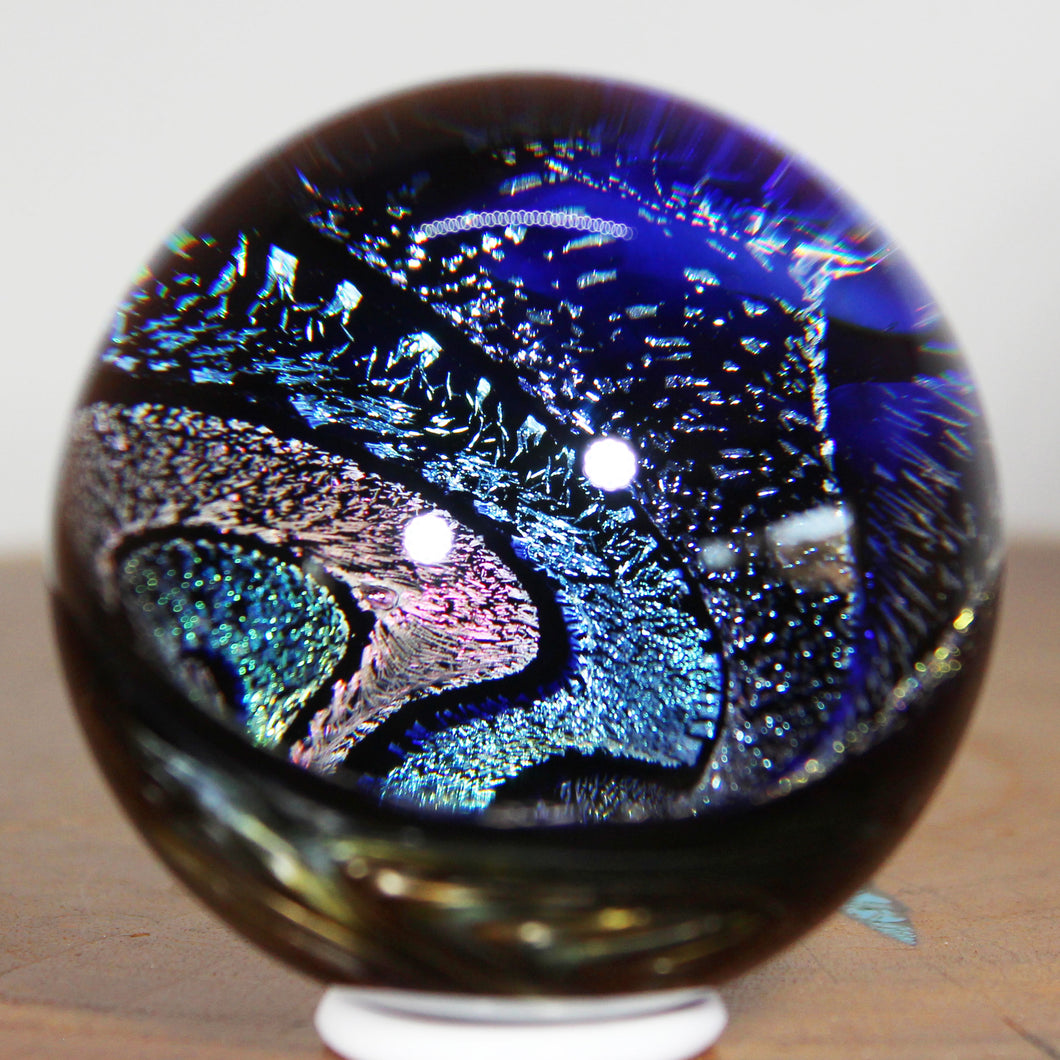 Metallic Borosilicate Glass Orb - Kevin O'Grady - Green Blue Gold