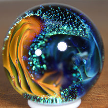 Load image into Gallery viewer, Borosilicate Glass Marble - Kevin O&#39;Grady - Gold Wave Blue Water
