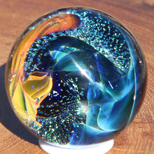 Load image into Gallery viewer, Borosilicate Glass Marble - Kevin O&#39;Grady - Gold Wave Blue Water
