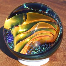 Load image into Gallery viewer, Borosilicate Glass Marble - Kevin O&#39;Grady - Gold Wave Blue Water
