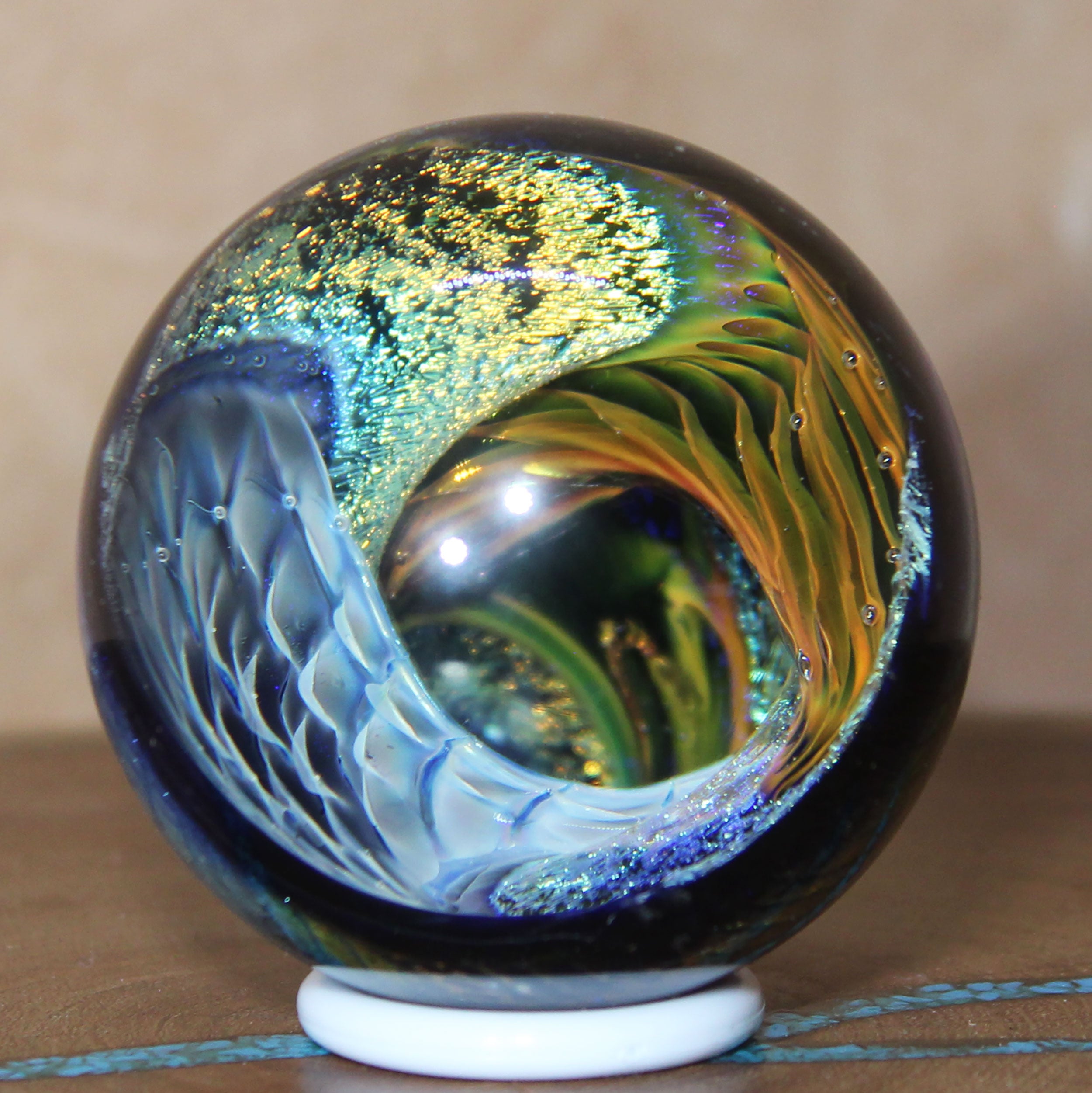 Borosilicate Glass Marble Peacock Vortex Dichroism - Kevin O'Grady