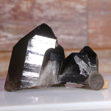 Load image into Gallery viewer, Smoky Black Quartz Ron Coleman Mining with dime for comparison
