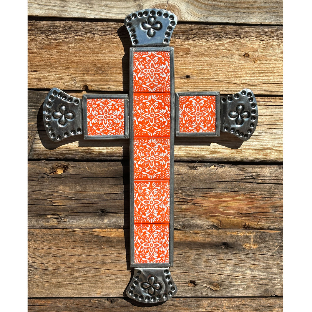 Tile & Tin Christian Cross: Orange-Red Southwest Palette