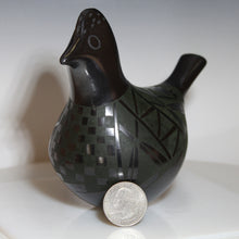 Load image into Gallery viewer, Mata Ortiz Pottery Elegant Sitting Bird with quarter for scale
