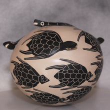 Load image into Gallery viewer, Ceramic pot with black turtle design on a gray background
