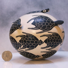 Load image into Gallery viewer,  3 Dimensional Tortoises Southwest Mata Ortiz Pottery with dime for size comparison
