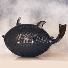 Load image into Gallery viewer, Black ceramic goldfish with decorative patterns on a neutral background

