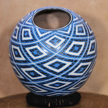 Load image into Gallery viewer, Señor Ernesto Silva - Blue White Diamonds Vase - Mexican Pottery
