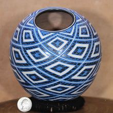 Load image into Gallery viewer, Señor Ernesto Silva - Blue White Diamonds Vase - Mexican Pottery
