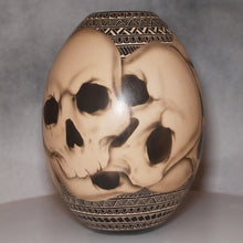 Load image into Gallery viewer, Decorative skull-shaped vase with intricate patterns on a neutral background
