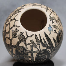 Load image into Gallery viewer, Ceramic vase with black line art designs on a gray background
