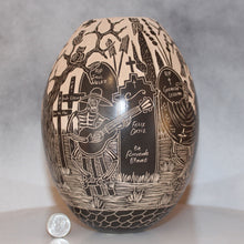 Load image into Gallery viewer, Decorative pottery with black engraved designs on a gray background
