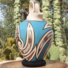 Load image into Gallery viewer, Señor Lazaro Silveira - Sky Blue Wedding Vessel - Mata Ortiz Pottery
