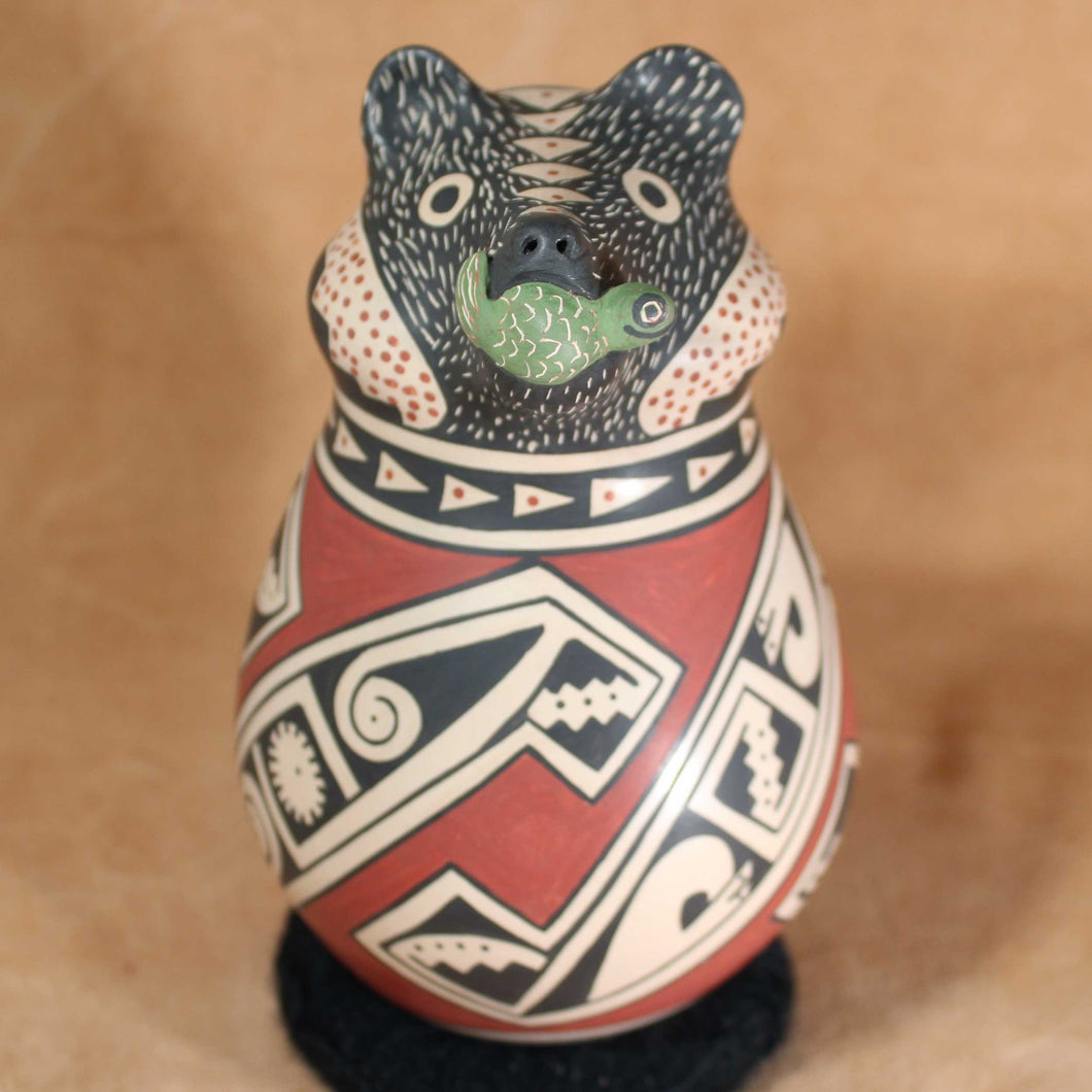 Native American Pottery - Bear with Fish - Artist Lourdes Villalba