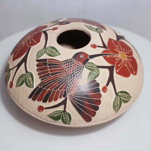 Mata Ortiz Pottery Hummingbirds Flowers