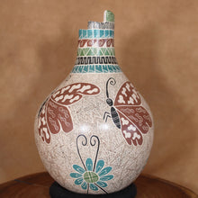 Load image into Gallery viewer, Ms. Nallely Aldaváz - Butterflies Above Blue Flowers - Mexican Mata Ortiz Pottery
