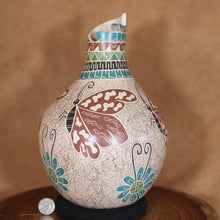 Load image into Gallery viewer, Ms. Nallely Aldaváz - Butterflies Above Blue Flowers - Mexican Mata Ortiz Pottery
