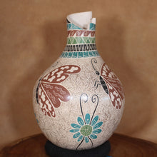 Load image into Gallery viewer, Ms. Nallely Aldaváz - Butterflies Above Blue Flowers - Mexican Mata Ortiz Pottery
