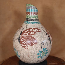 Load image into Gallery viewer, Ms. Nallely Aldaváz - Butterflies Above Blue Flowers - Mexican Mata Ortiz Pottery
