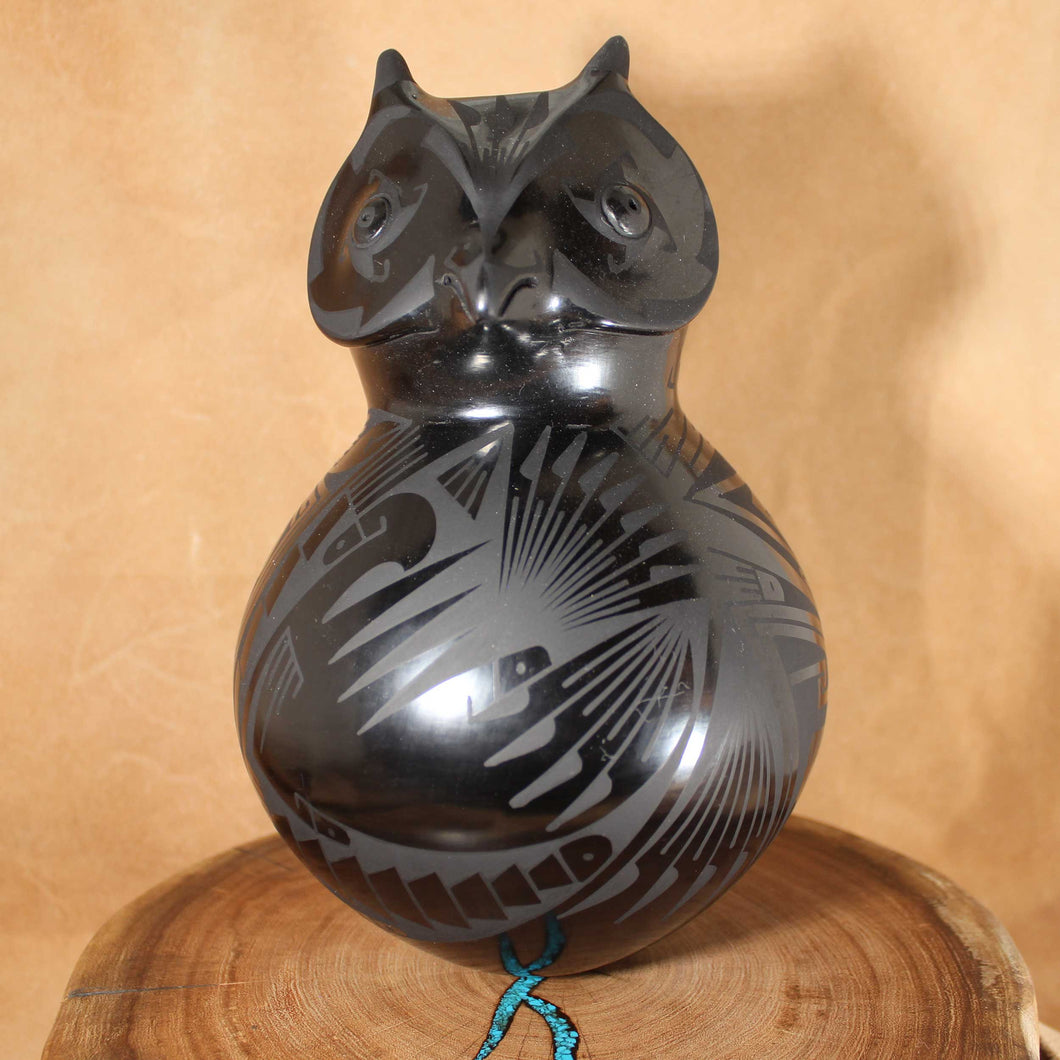 Copy of Señor Oscar G. Quezada - Black Ceramic Owl Figure - Mata Ortiz Pottery